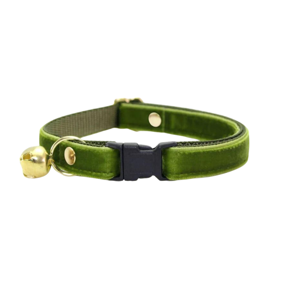 Olive Green Velvet Cat Collar