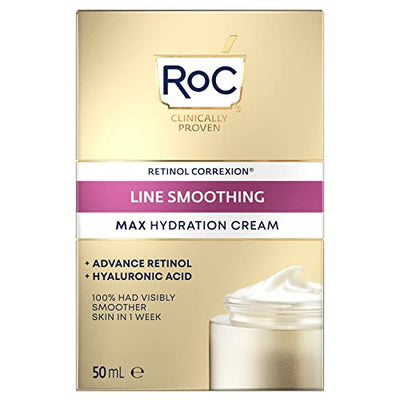 RoC  Retinol Correxion Line Smoothing Max Daily Hydration  Intensive AntiWrinkle and AntiAging Face Moisturiser  with Hyaluronic Acid  50 ml