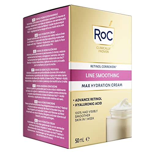 RoC  Retinol Correxion Line Smoothing Max Daily Hydration  Intensive AntiWrinkle and AntiAging Face Moisturiser  with Hyaluronic Acid  50 ml